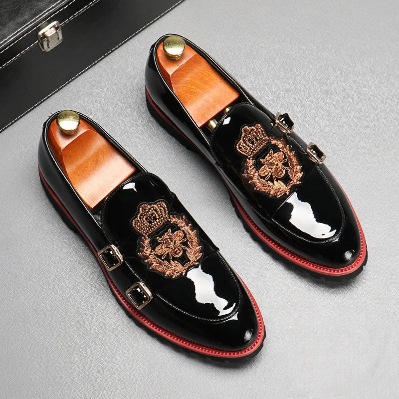 Men's Leather Embroidery Slip On Loafers Shoes