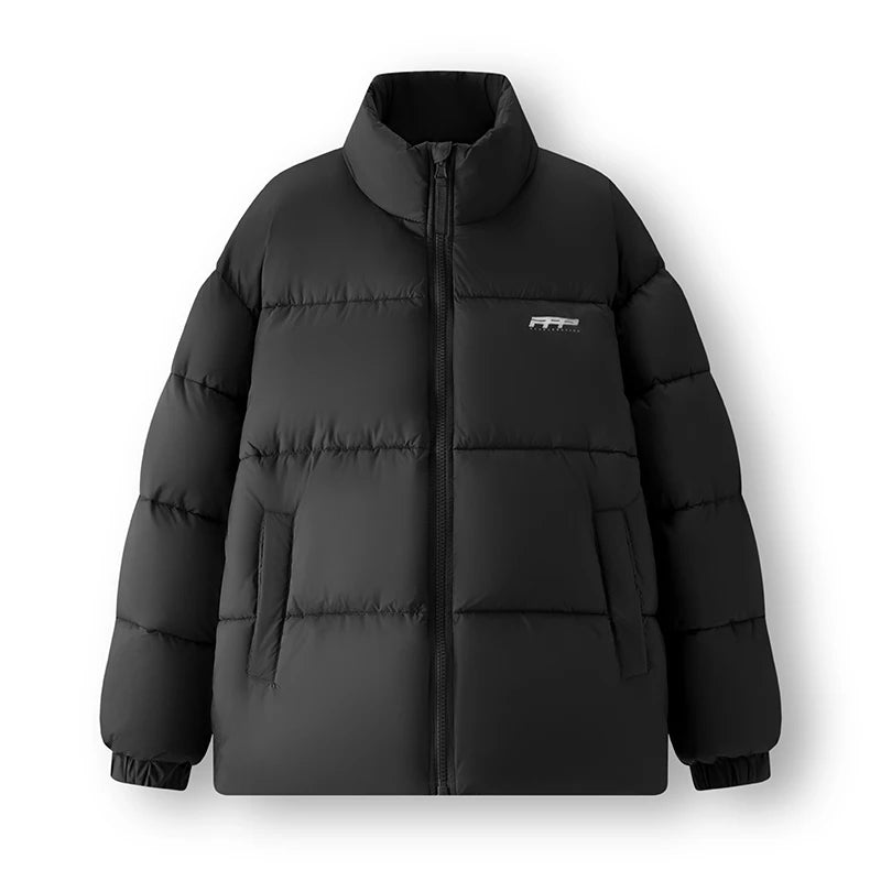 Cotton Padded Jacket Men Thick Printed Texture Stand Collar Winter Fashion Outerwear