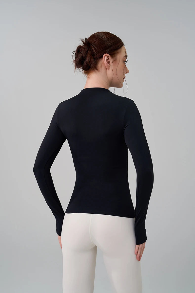 Half-High Collar Slim Fit Yoga Top - Long Sleeve Pilates Fitness T-Shirt