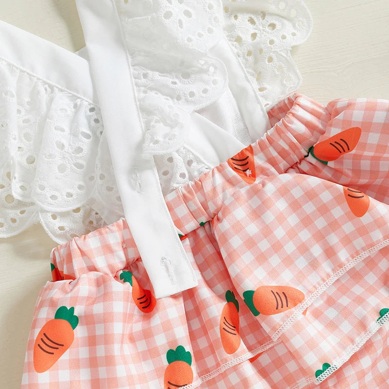 Baby Girls' Cartoon Print O-Neck Short Sleeve Romper | Pink & Orange