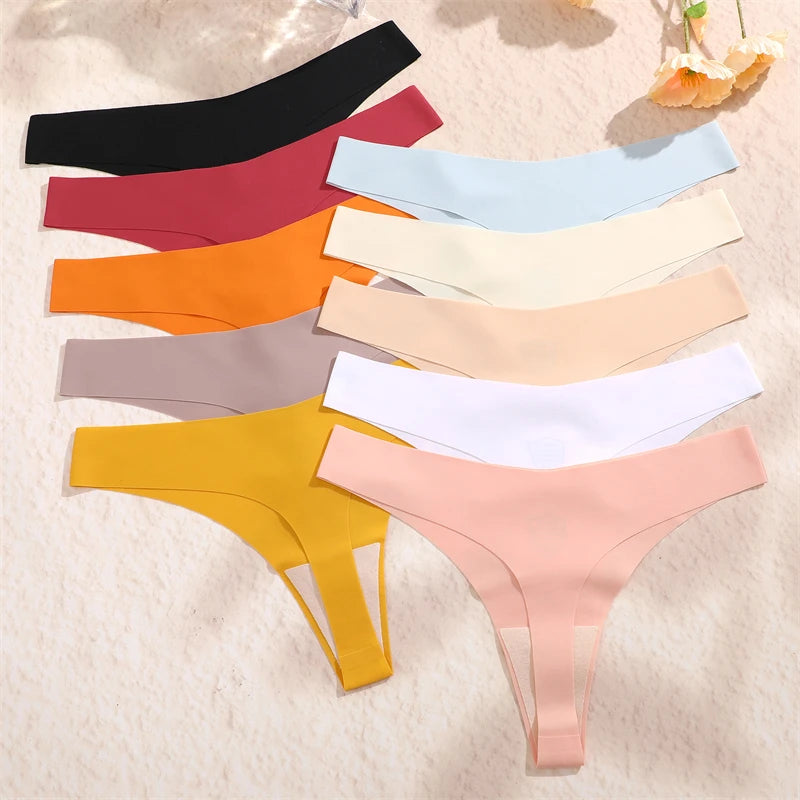 3PCS Women Ice Silk Seamless Underpants Panties, V-Waist Sport Thongs Low Rise 10 Solid Colours Breathable G-string