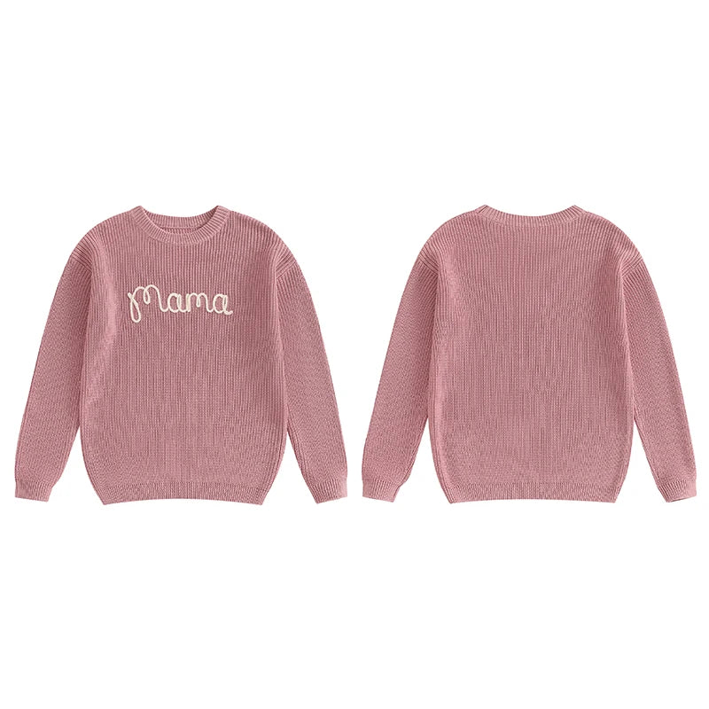 Mommy and Me Matching Baby Girls Sweaters 0-6Y Ribbed Long Sleeve Letter Embroidery Knit Top