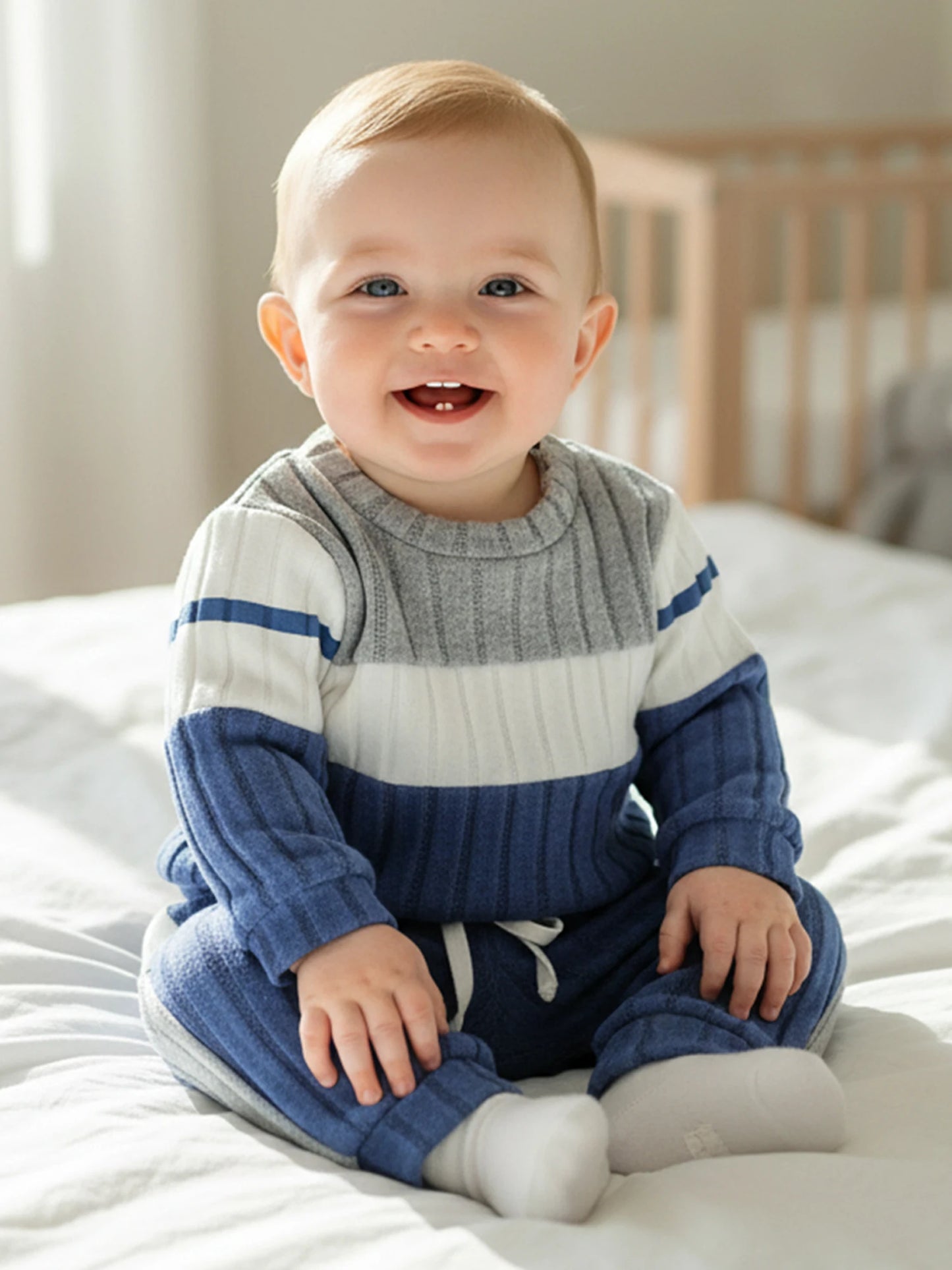 Baby Boys 2-Piece Outfit Set - Contrast Sweatshirt & Elastic Waist Pants