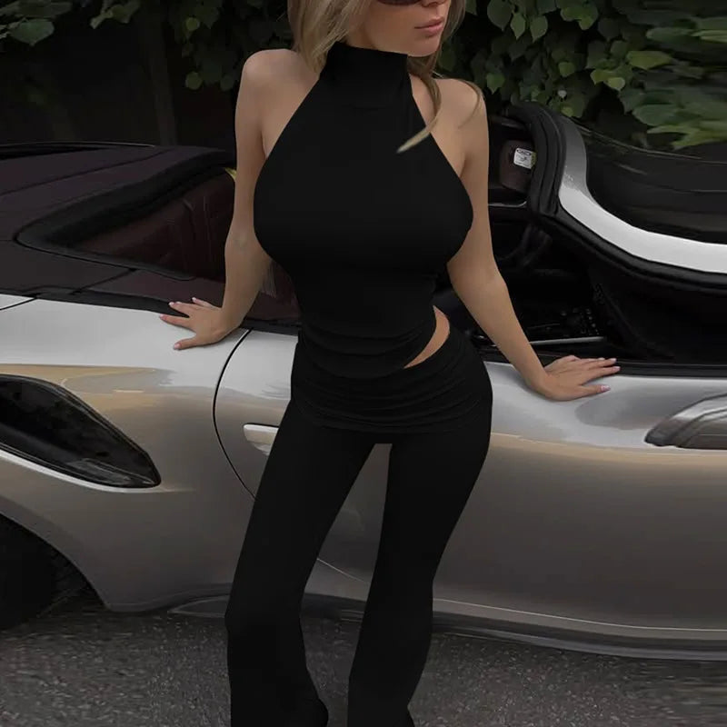 Women's Sleeveless Top & Flare Pant Two-Piece Set - Matching Outfit