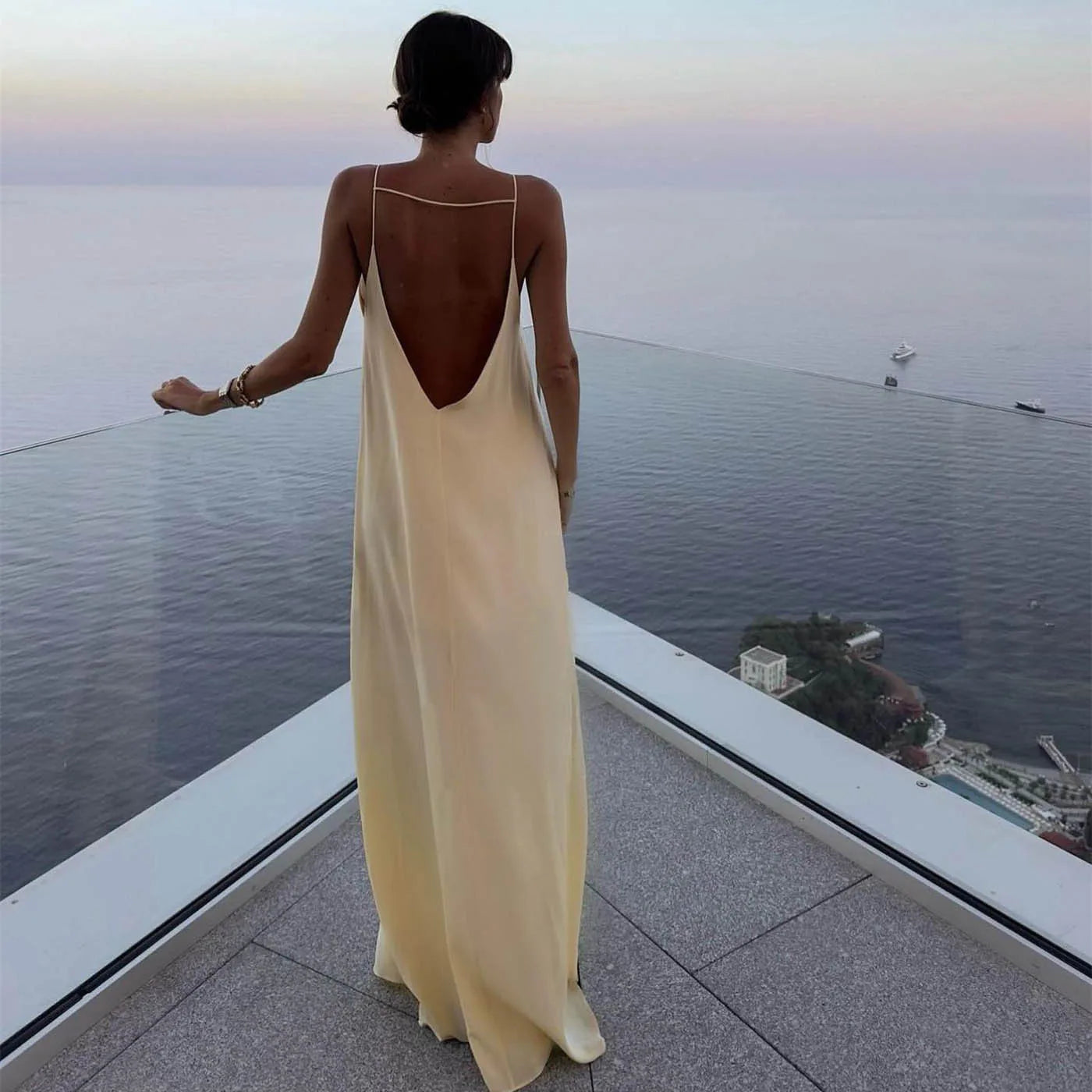 Women's Open Back Sleeveless Slip Maxi Cut Out Party Dress