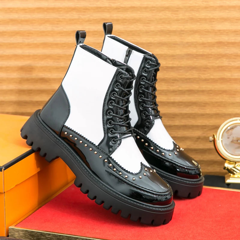 Platform Leather Boots - Men's Motorcycle Style Thick Sole Dress Sneakers