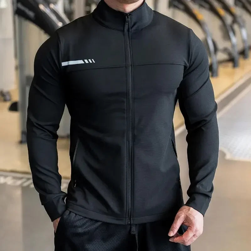 Men's Gym Fitness Running Sport Jacket Outdoor Workout Training Zipped Long Sleeve Shirt