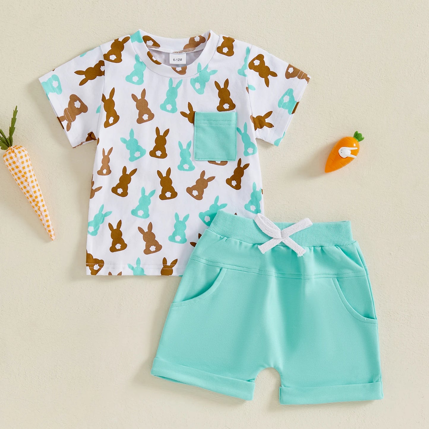 Toddler Baby Boys' Easter Outfit Set - Rabbit Print Short Sleeve T-Shirt & Shorts with Pockets 2pcs