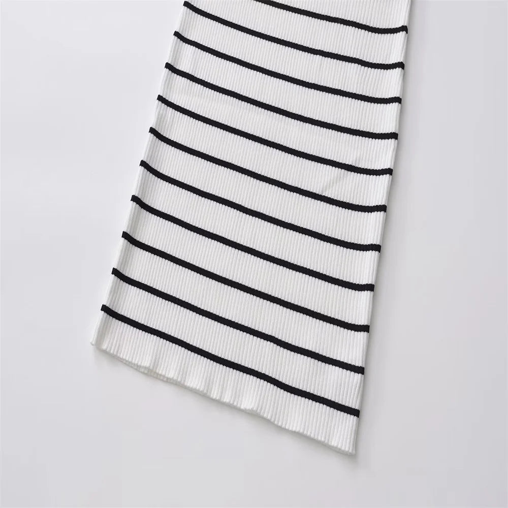 Women's Casual Versatile Slim Fit Off Shoulder Knitted Stripe Dress