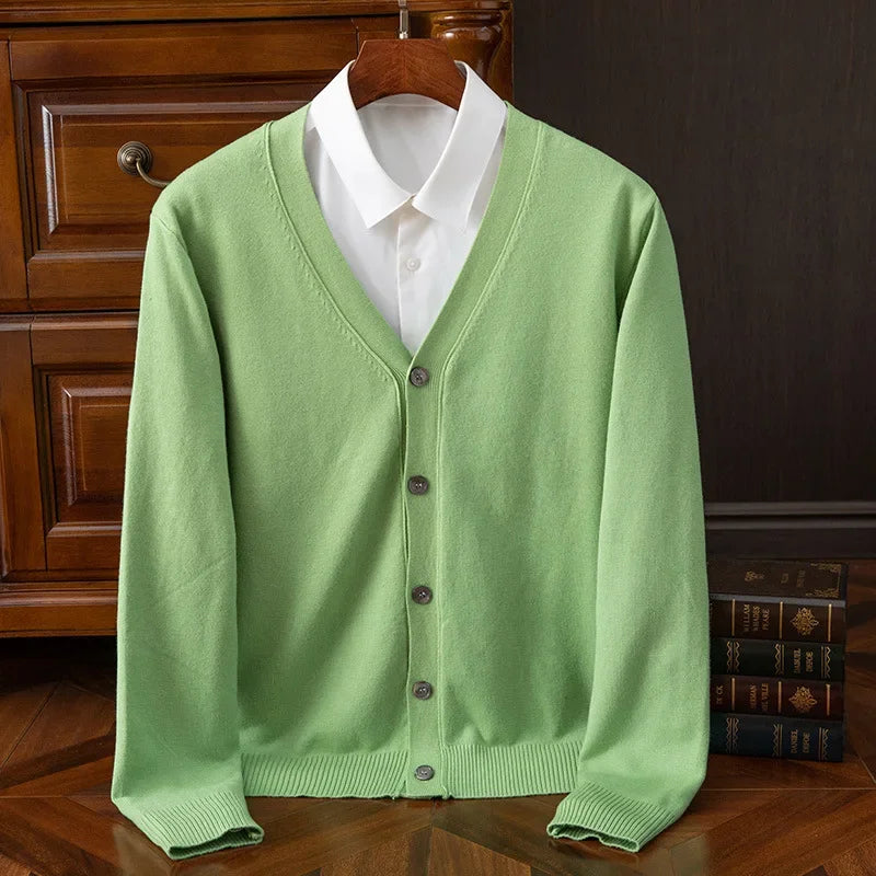Men's V-Neck Cardigan Sweater - Business Casual Solid Color