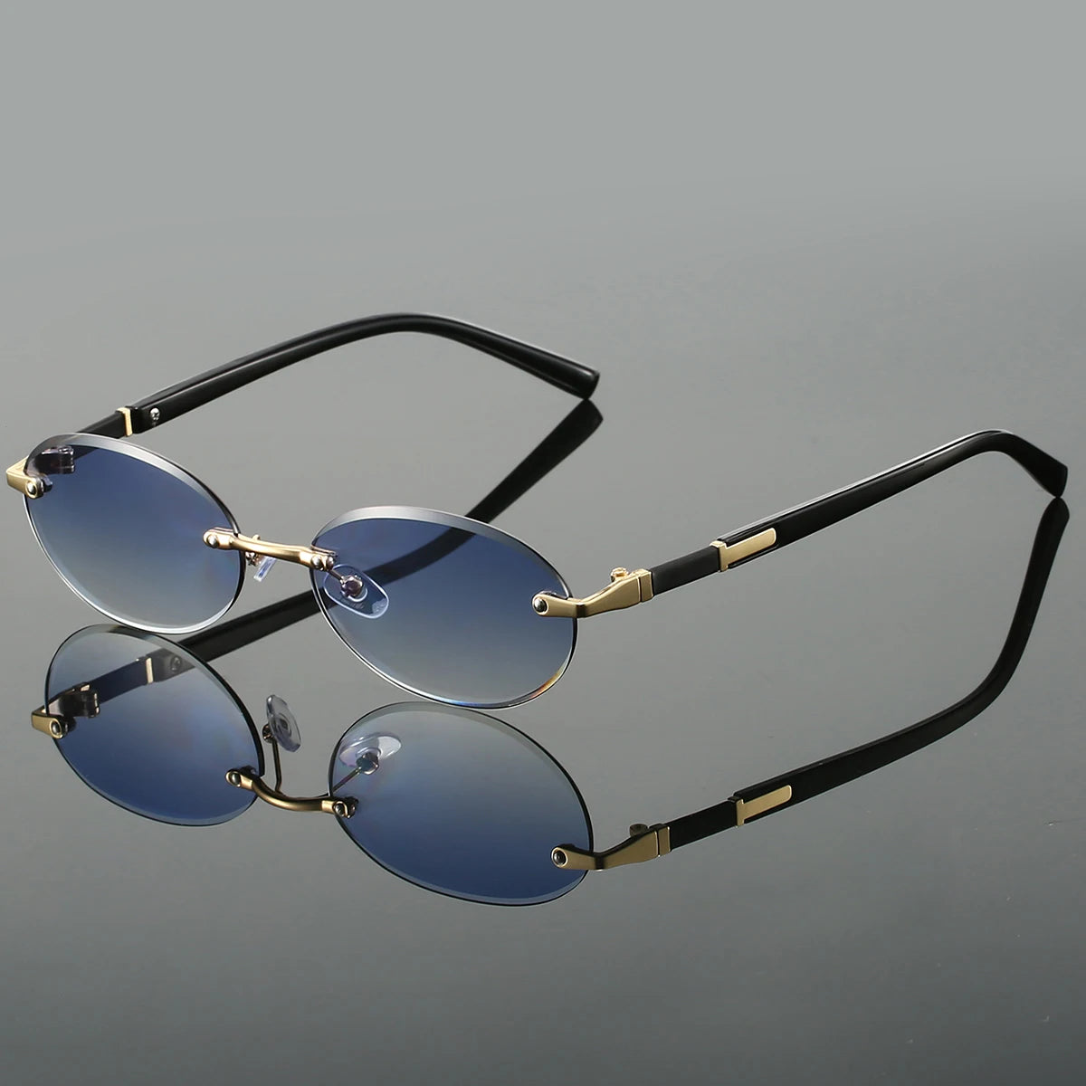 Unisex  Retro Metal Gradient Oval Sunglasses