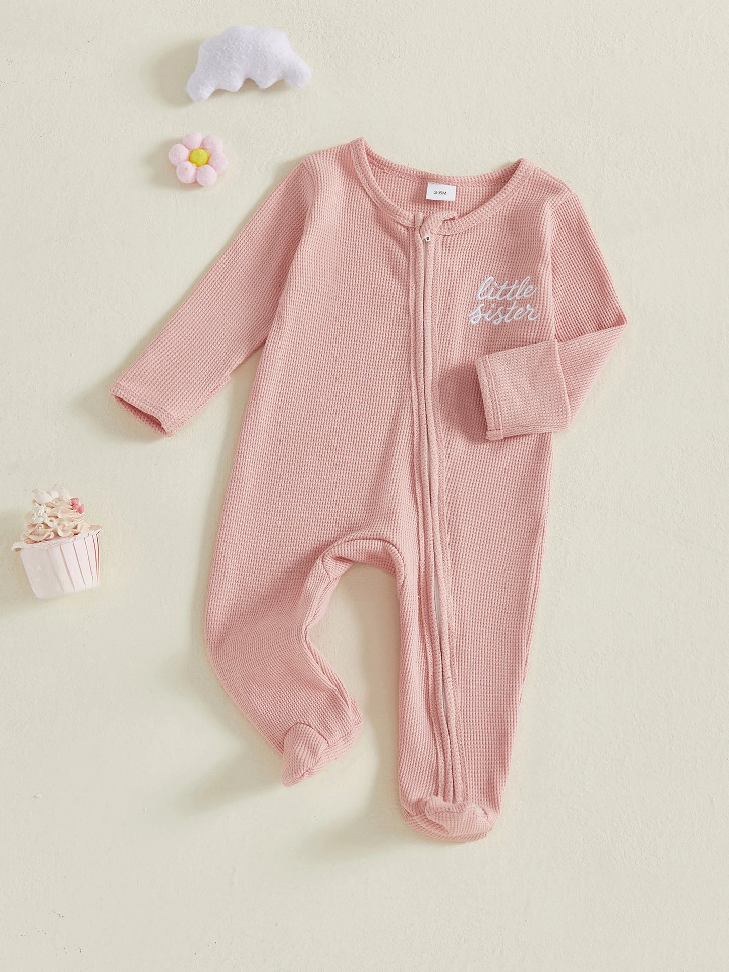 Baby Footed Romper - Long Sleeve Letter Embroidery Jumpsuit (0-12M)