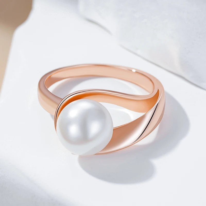 Luxury Pearl Geometric Hollow Ring - Rose Gold