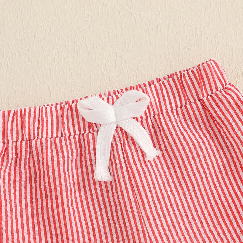0-4Y Toddler Baby Boys Summer Casual Stripe Crab Embroidery Elastic Waist  Shorts