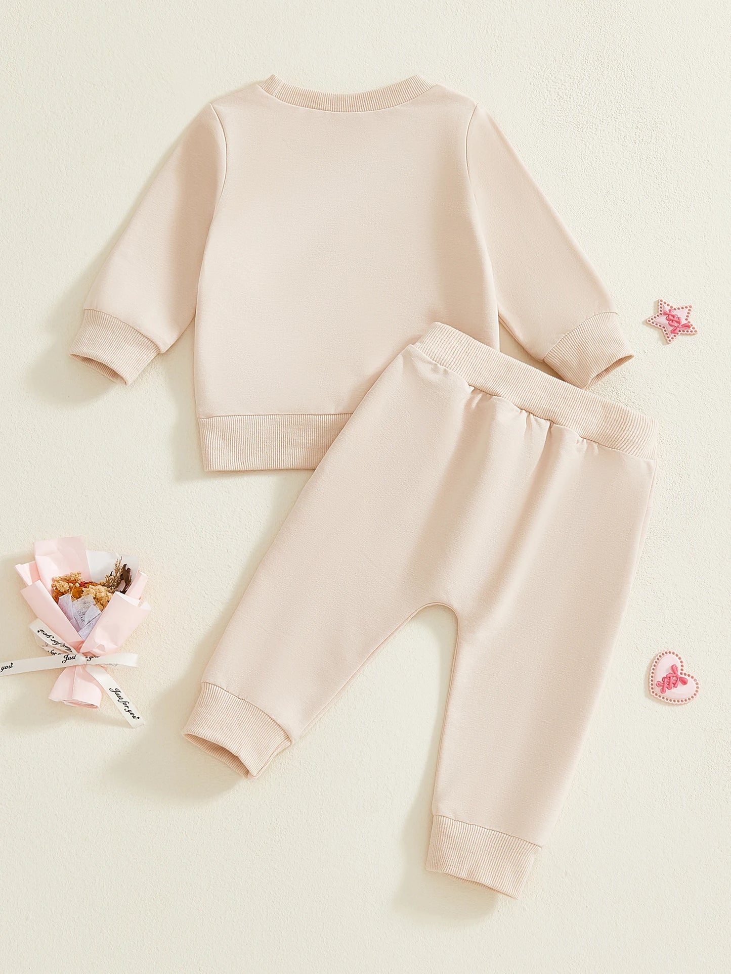Toddler Baby Girls Outfit Set - Bow Letter Embroidered Sweatshirt & Pants 0-3Y