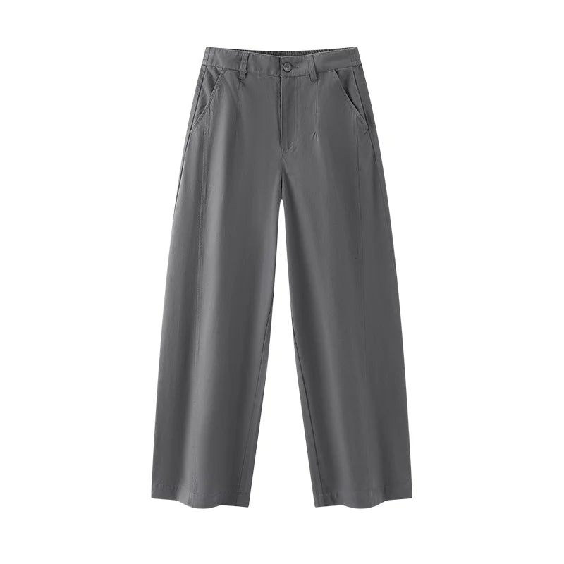 Women's Distressed Loose Trousers - Brushed Split Curved Hem Casual Autumn Pants