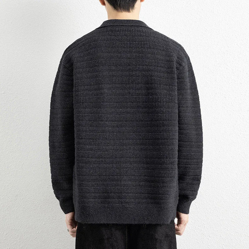 Men's Turn-Down Collar Cardigan Sweater Jacket