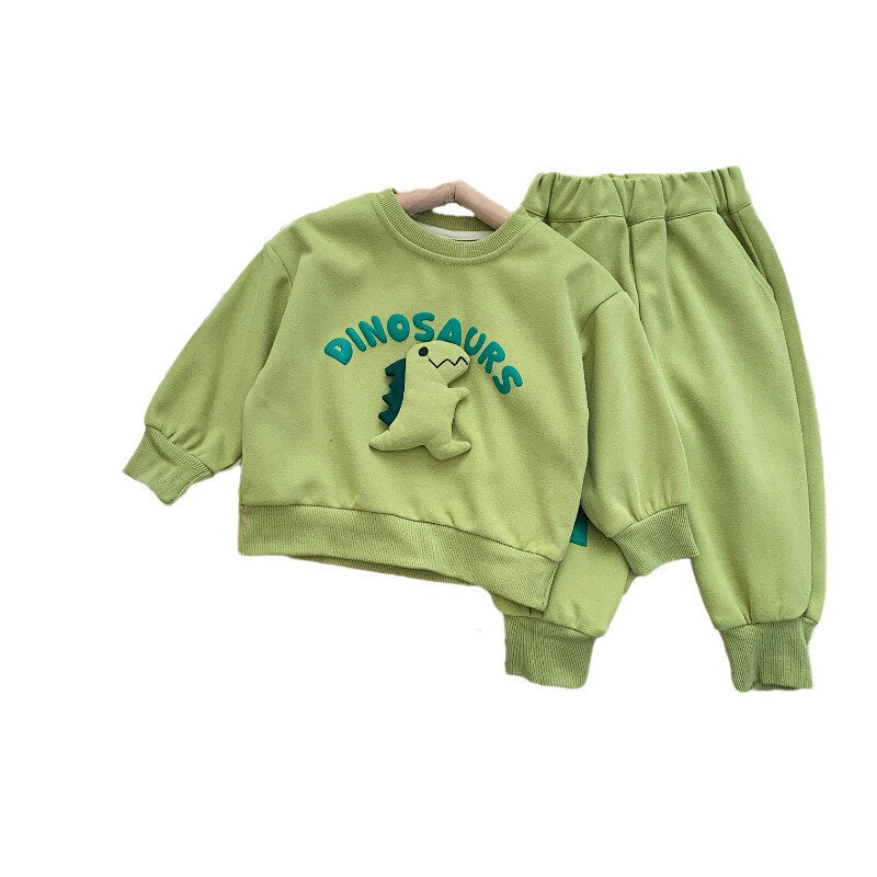 Children's Unisex Cartoon Dinosaur Sweatshirt Outwear 2PCS Outfit Set
