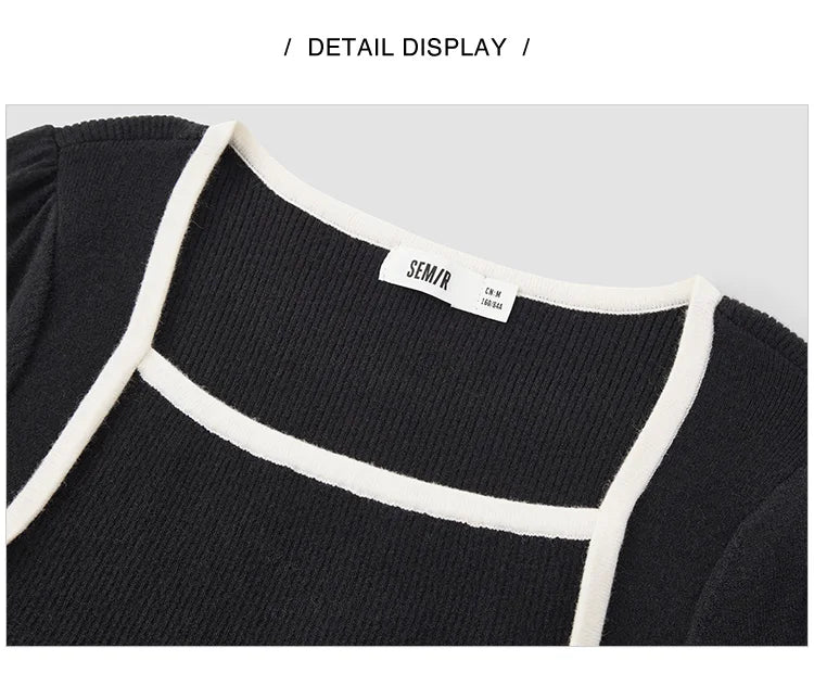 Women's Color Block Knit Dress - Square Neck French Style Slim Fit Winter 2025