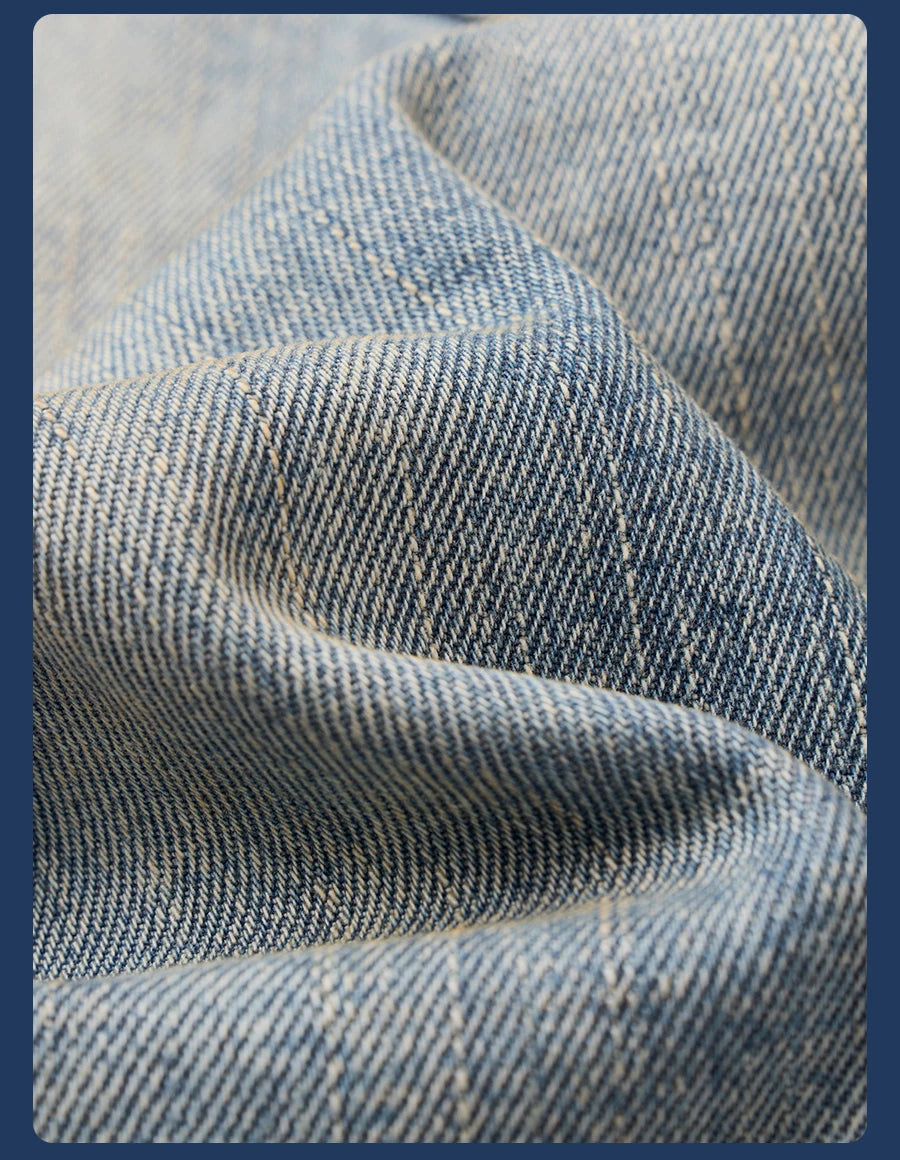 Men's Premium Selvedge Denim Jeans - 14.3oz Cotton Loose Straight Patchwork