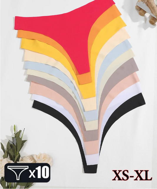 Women's Ice Silk Seamless Thongs 10-Pack | V-Waist G-String Underwear XS–XL