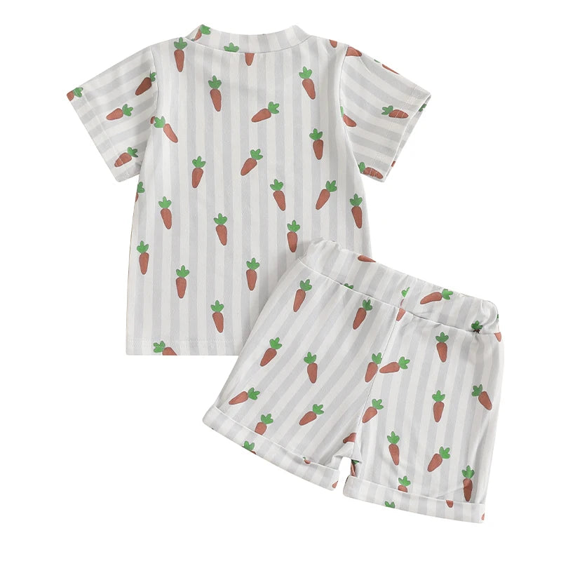 Infant Baby Boys Easter Clothes Set - Carrot Stripe Print T-Shirt & Shorts 2pcs