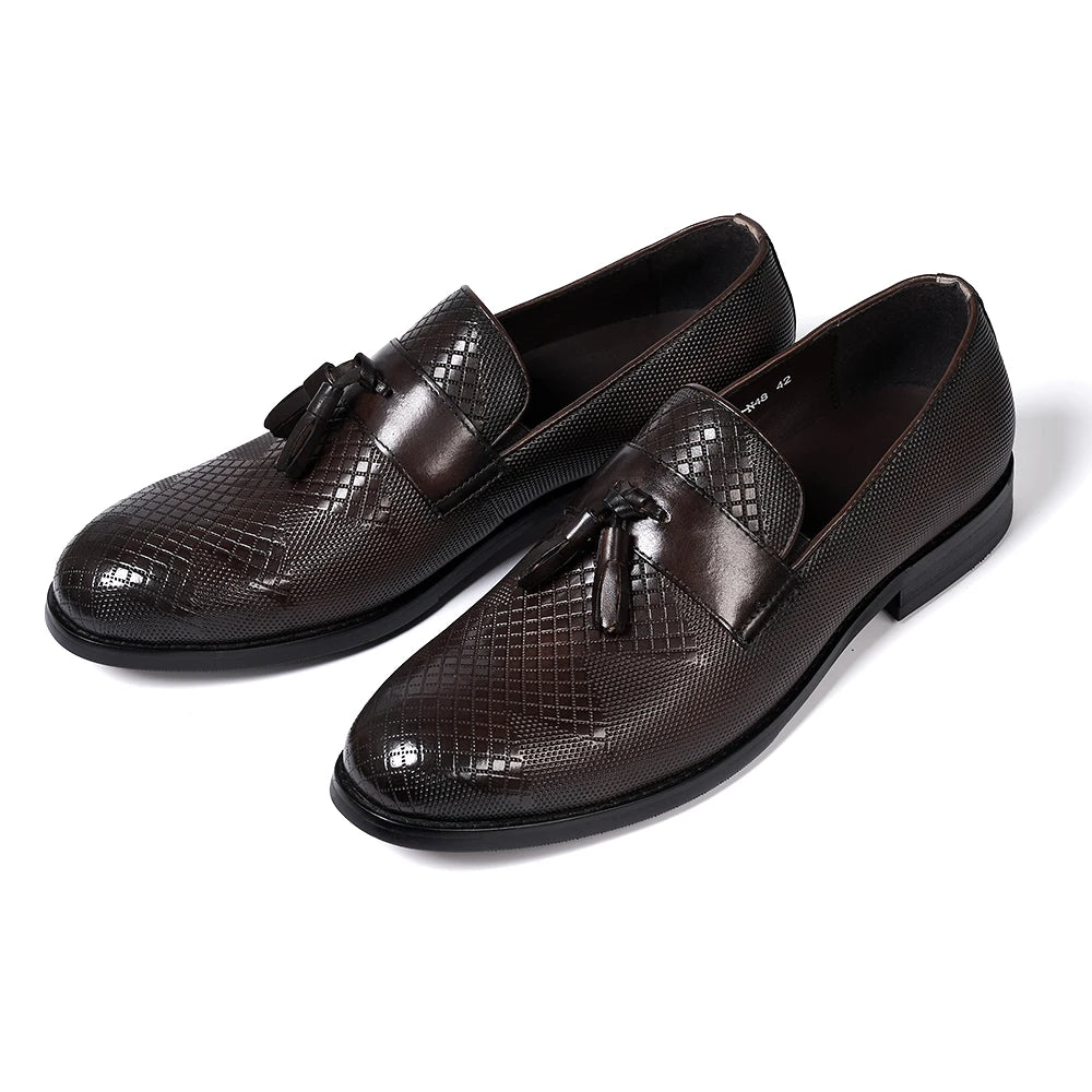Men's Tassel Genuine Leather Slip on Daily Casual  Handmade Office Wedding Loafer Shoes