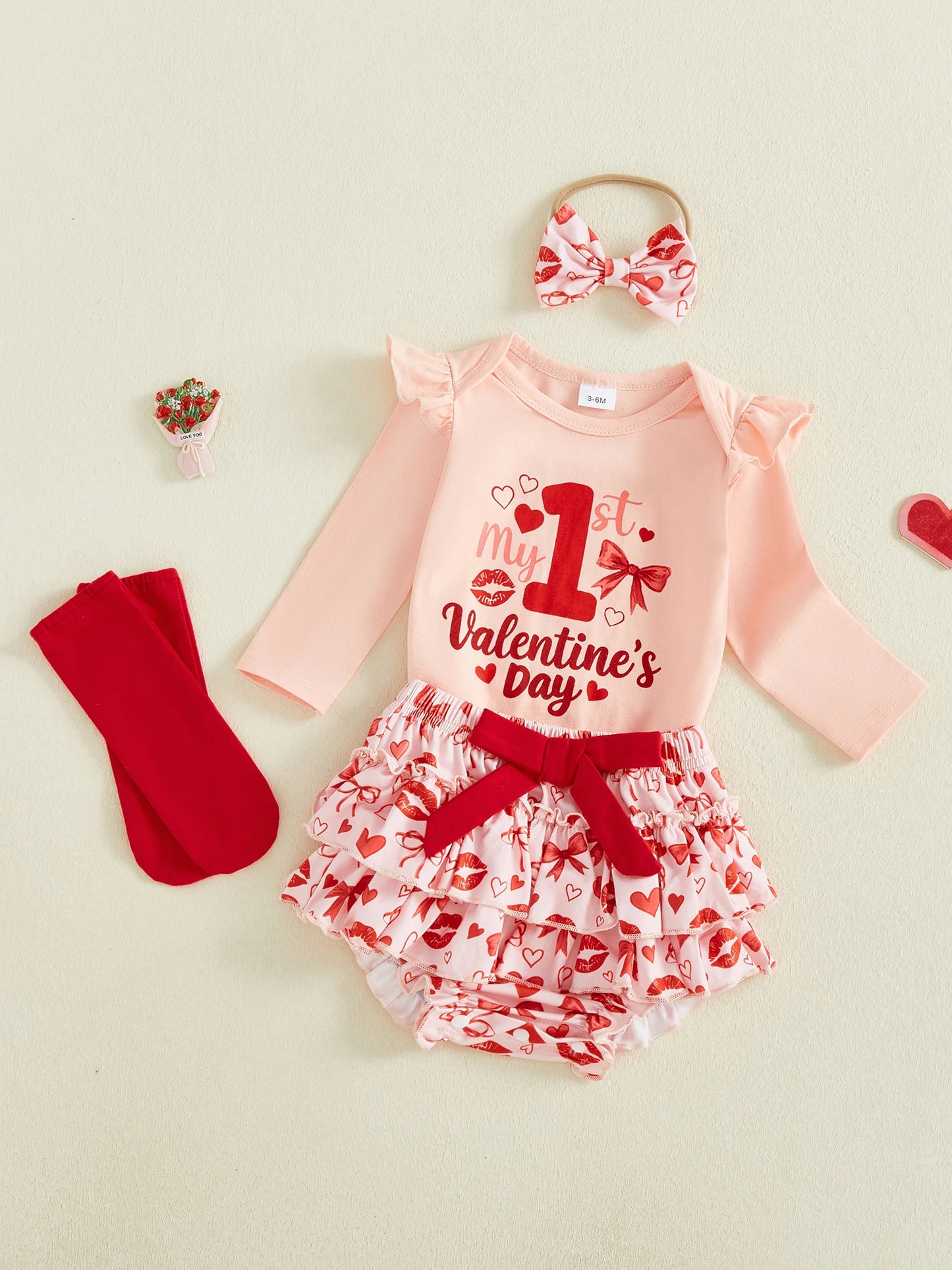Baby Girls Valentine's Day 4-Piece Outfit Set - Romper, Skirt, Leg Warmers & Headband
