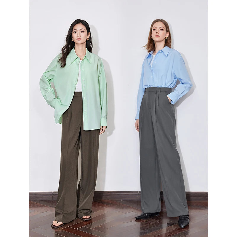 Women's High Waist Straight Leg Suit Trousers with Pockets | Brown