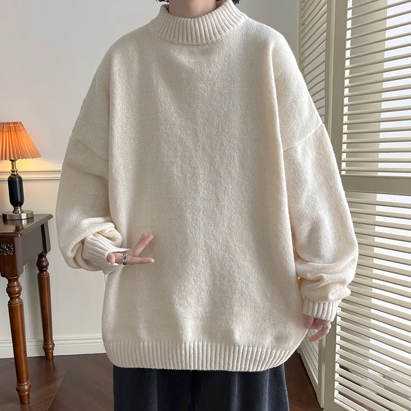 Men's Oversized Mock Neck Knit Pullover Sweater