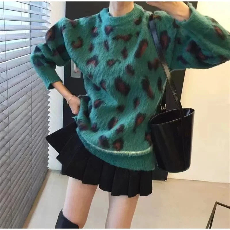 Women's Leopard Print Pullover Loose Oversized Sweater