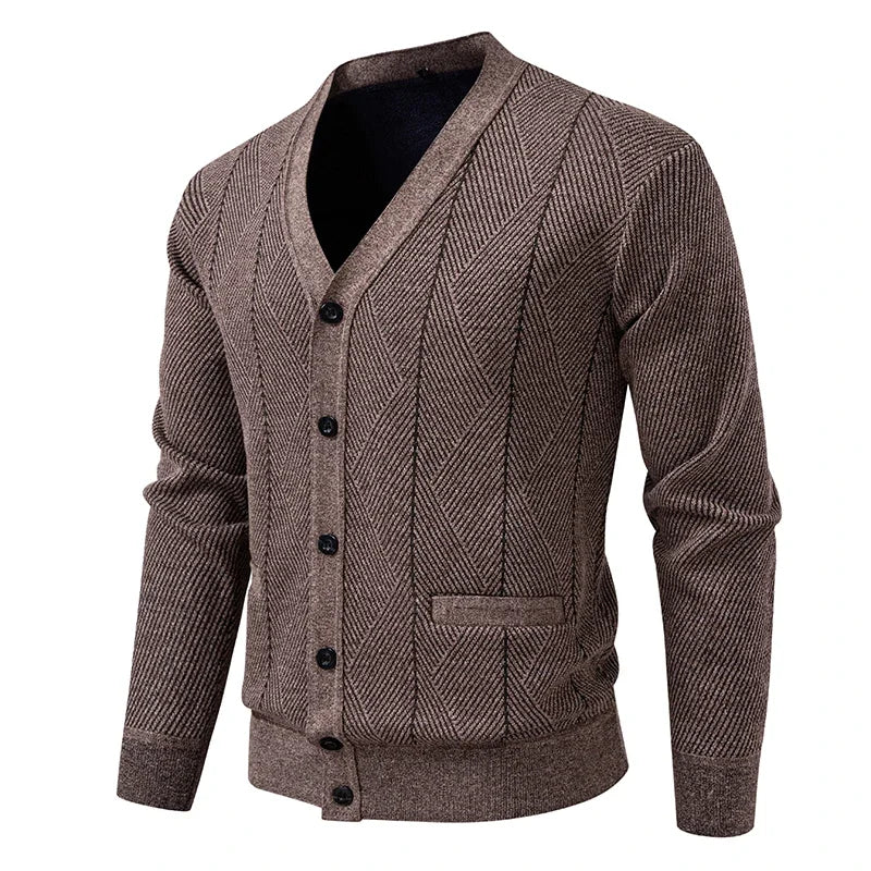 Men's V-Neck Knit Cardigan - Single Breasted Slim Fit Sweater