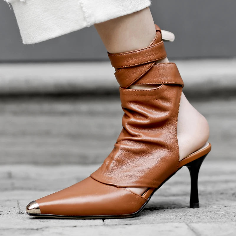 Women Pointed Toe Slingback Ankle Boots High Heels