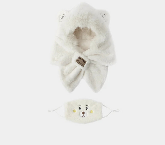 Cute Bear Hooded Scarf and Mask Set - Plush Warm Winter Accessory