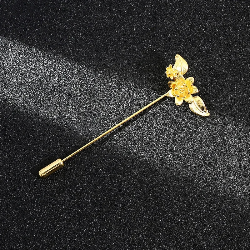 Vintage Metal Leaf Flower Brooch - Gold Tone Lapel Pin for Women & Men