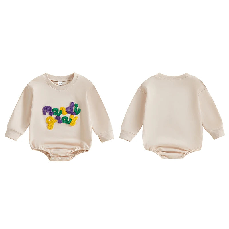 Baby Sweatshirt Romper - Letter Embroidered Long Sleeve Jumpsuit for Boys & Girls