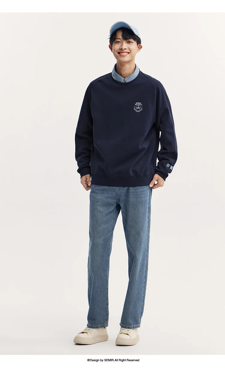 Heavyweight Round Neck Sweatshirt - Premium Solid Color Pullover for Daily Wear