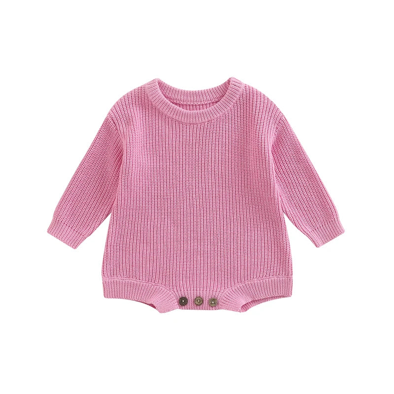 Baby Sweater Romper - Solid Knitted Long Sleeve Pullover Jumpsuit