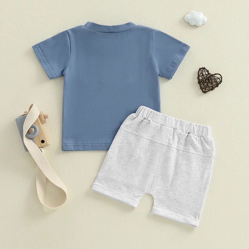 Casual Baby Boys Summer Clothes Set - Letter Embroidery T-Shirt & Shorts