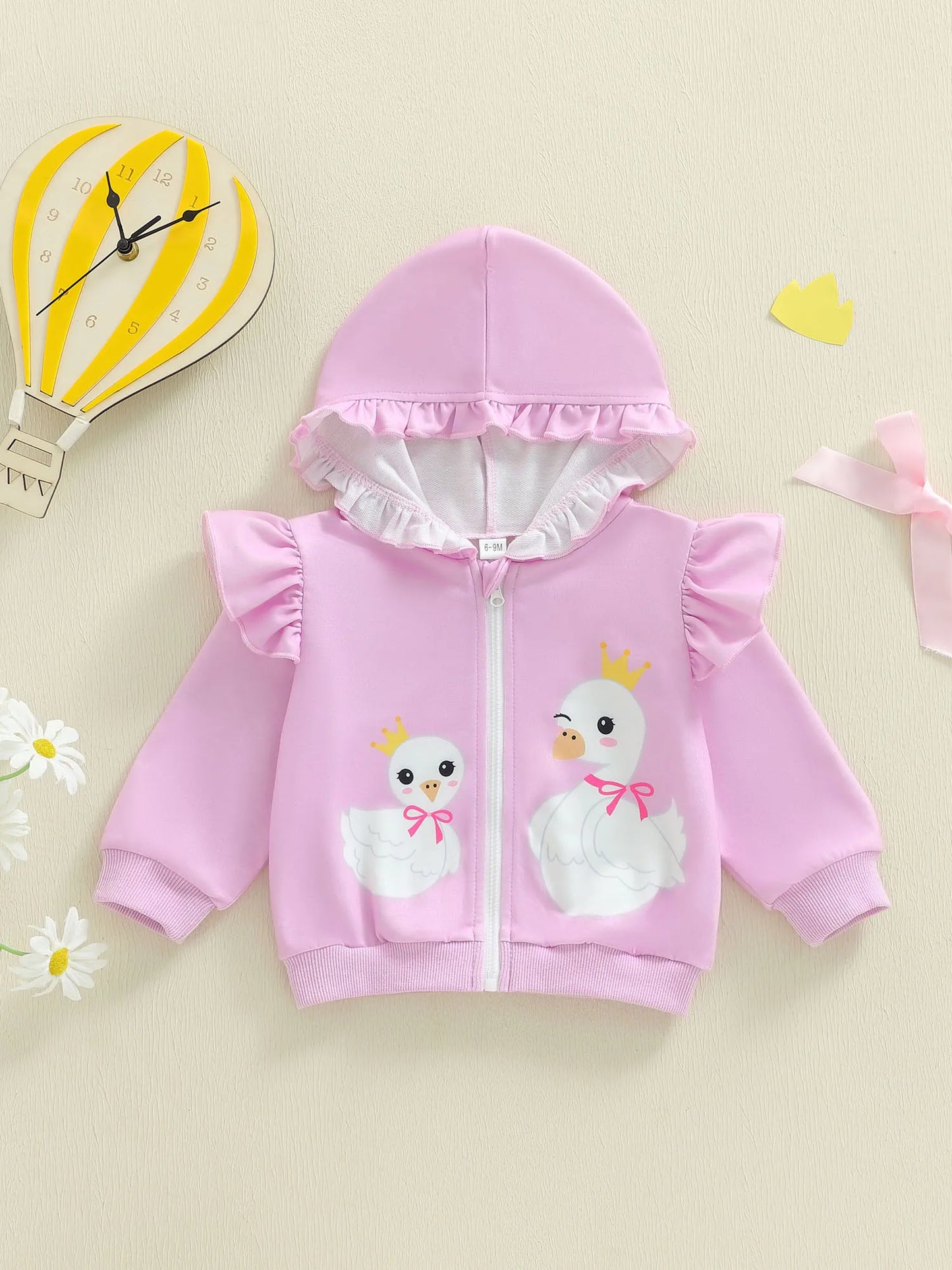 Toddler Girls Hooded Jacket - Goose Print Long Sleeve Coat