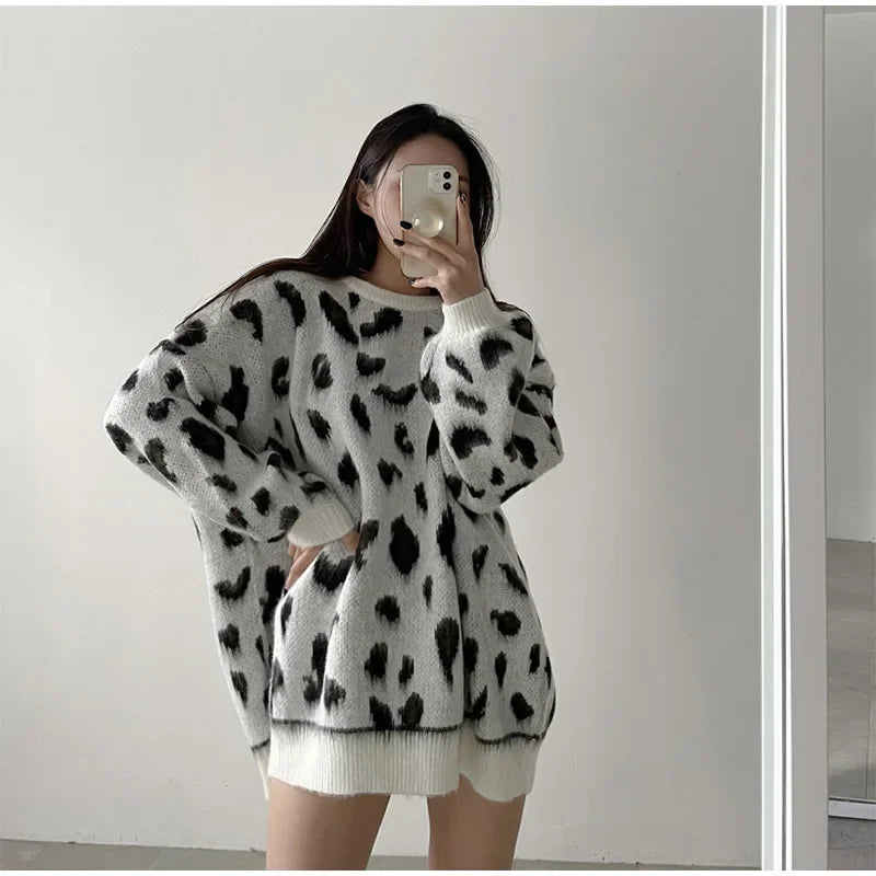 Women's Leopard Print Pullover Loose Oversized Sweater