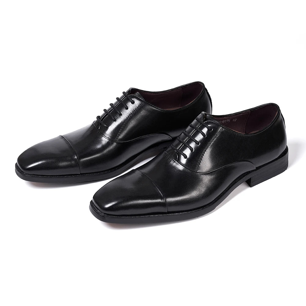 Men's Classic Lace-Up Oxfords Genuine Leather Cap Toe Wedding Party Formal Shoes