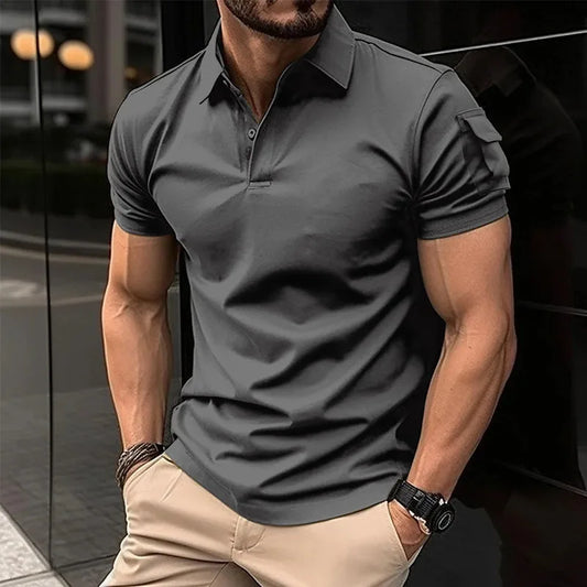 Men's Loose Short Sleeve Turn Down Collar Casual Breathable Polo Shirt