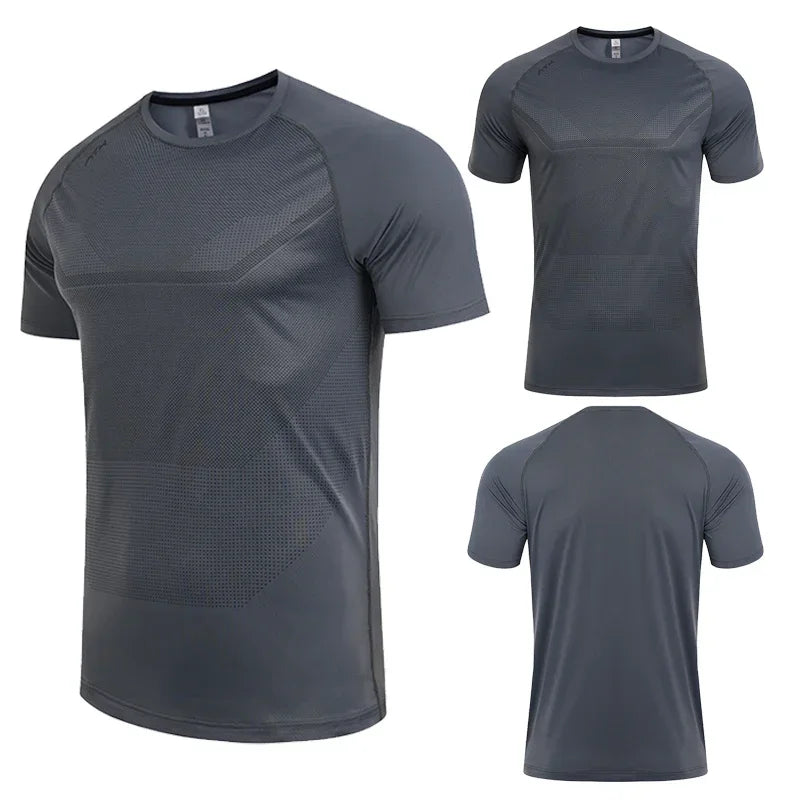 Men's Dry Fit Sport Short Sleeve Running Compression Sweatshirt Tight Sportswear Gym Fitness Elastic Shirts Top Rash Guard T-Shirt