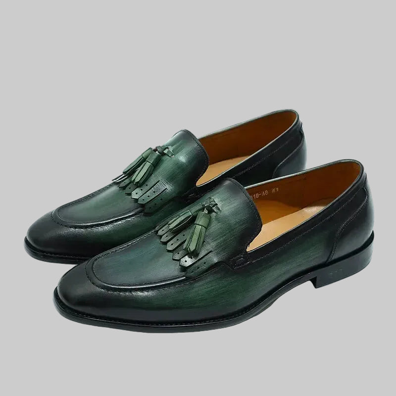 Men's Genuine Leather Tassel Loafers - Handmade Dress Shoes