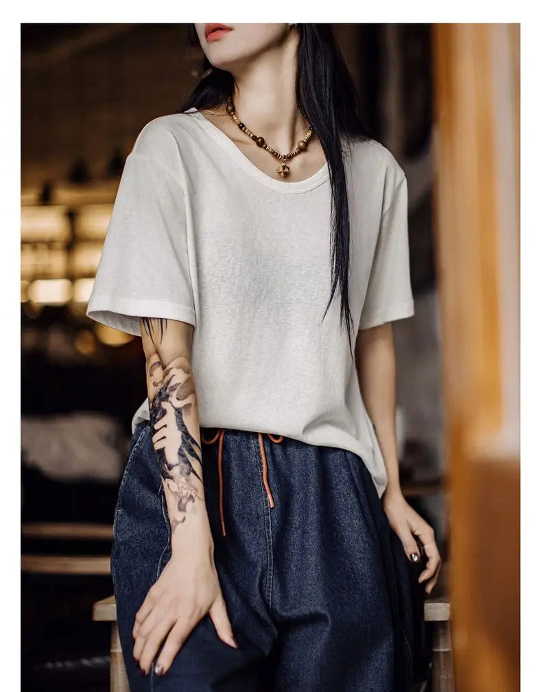 Women's Casual White T-Shirt - Lightweight Loose Fit Summer Top