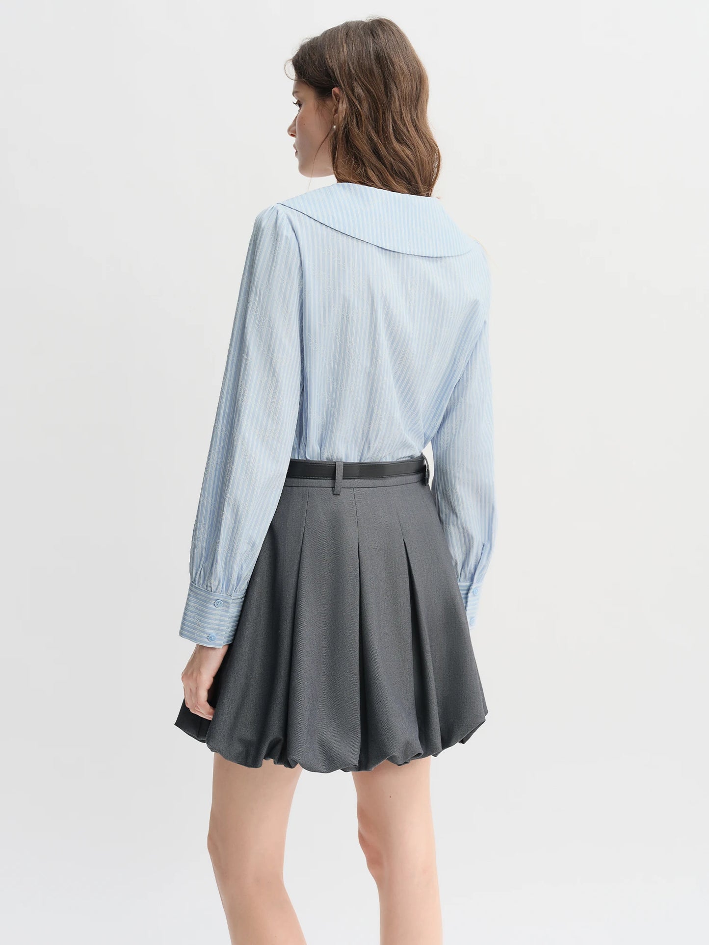 Plus Size Striped Shirt Dress with Navy Collar & Bow Detail