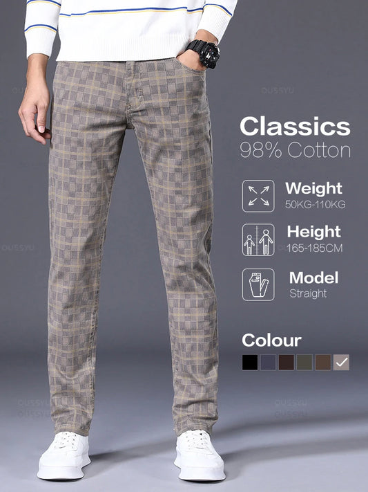 Men's Plaid Casual 98% Cotton Retro Business Banquet Check Trousers