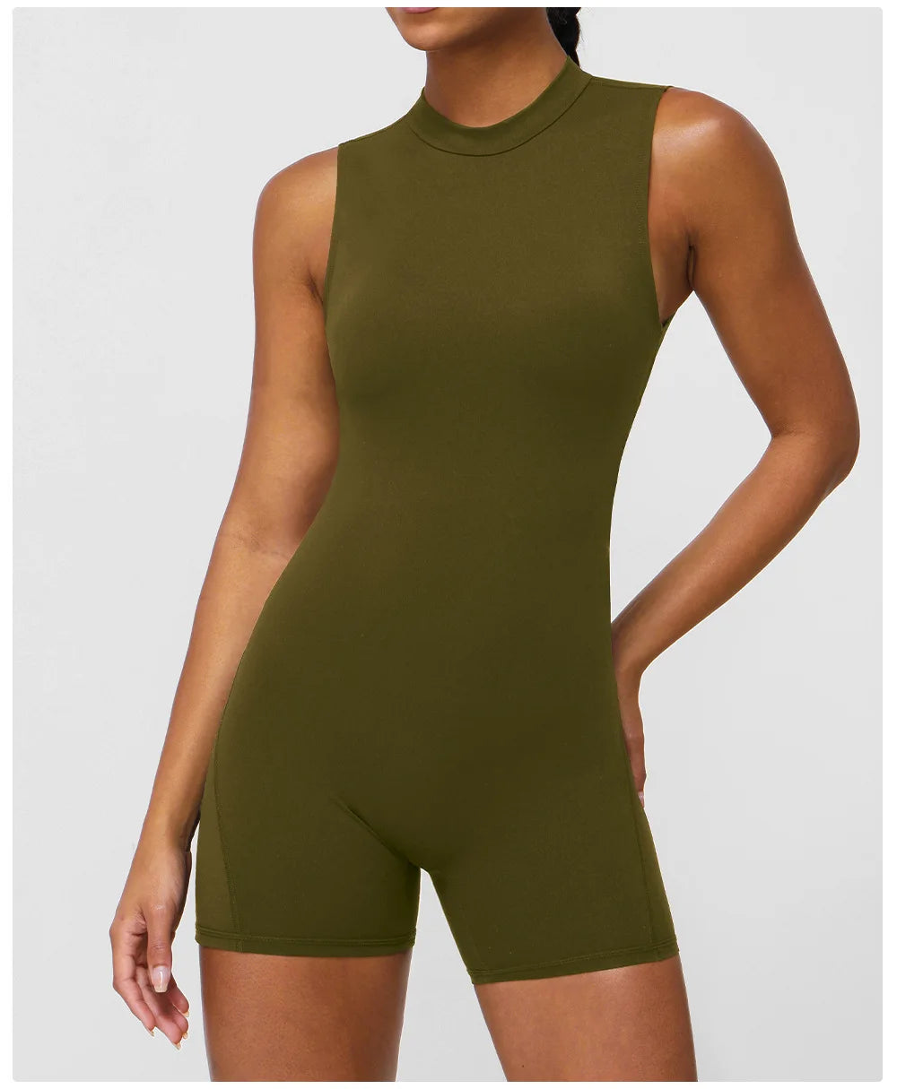 Women's Slim Fit One-Piece Sports Jumpsuit — Sleeveless Open Back Yoga Set
