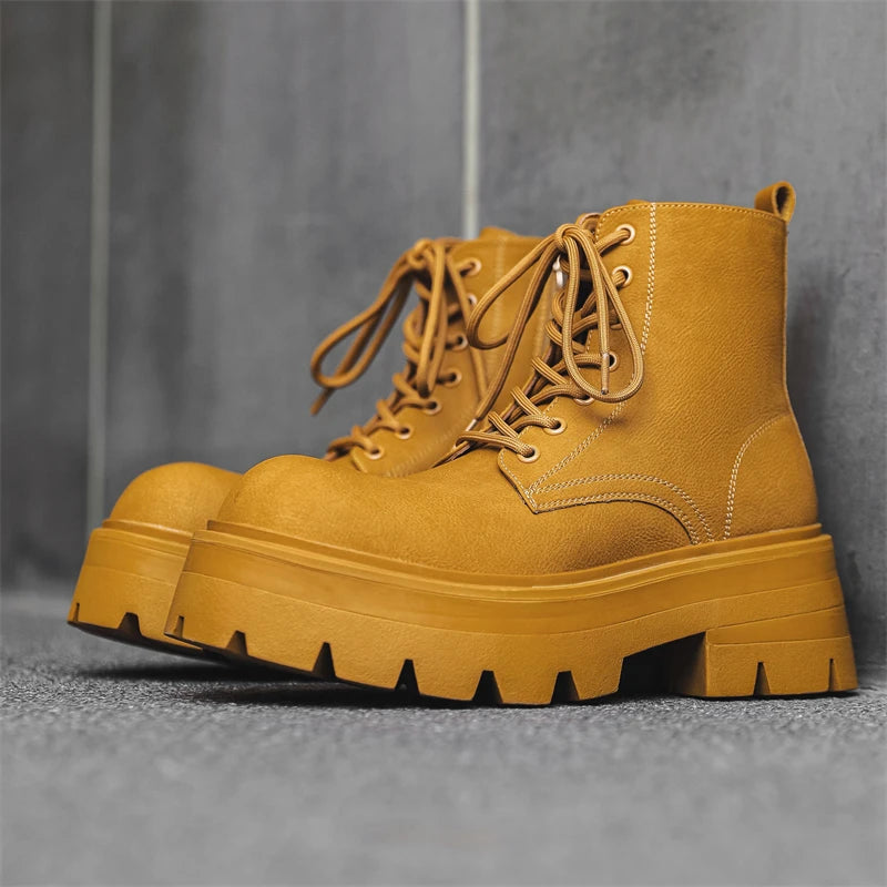 Men’s Platform Lace Up Plush Chunky High Top Ankle Boots